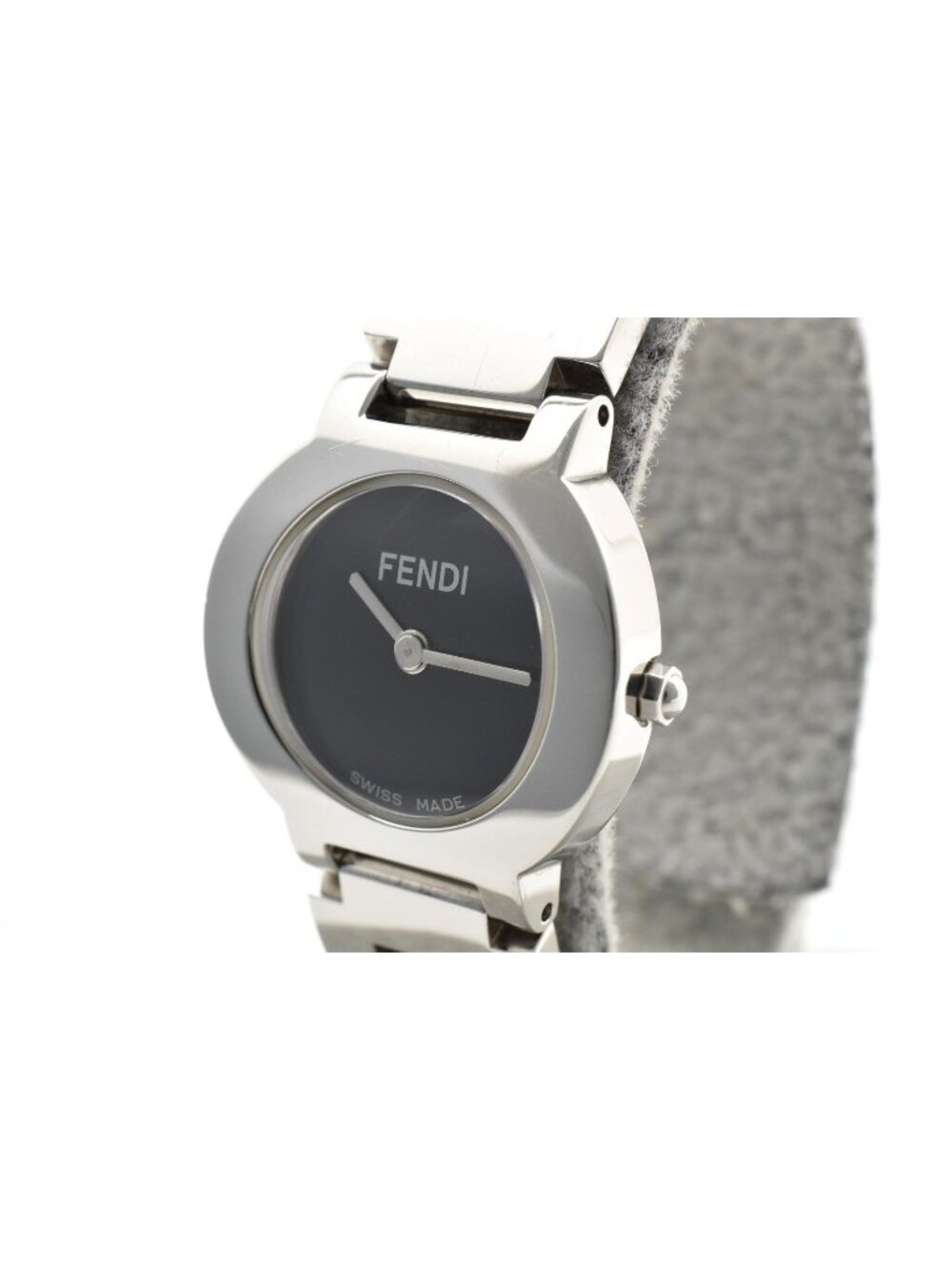 Fendi Orologi Quartz Watch Black Dial FF Logo Bracelet Stainless Steel